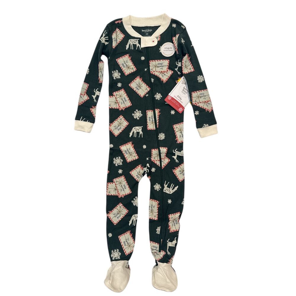 Burt’s Bees Baby Christmas Footed Pajamas 24M Organic Cotton Zip NWT